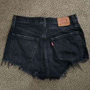 LEVI'S 501 Premium Big E Black Distressed Button Fly Denim Shorts Sz W27 Grudge